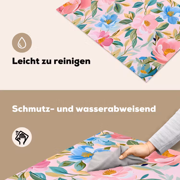 Blauw - Roze - Bloemen Inductie beschemer met haakjes klein -ky-schoon-de