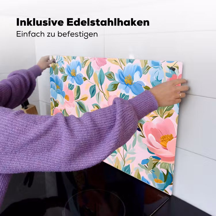 Blauw - Roze - Bloemen Inductie beschemer met haakjes klein -ky-ophangen-de