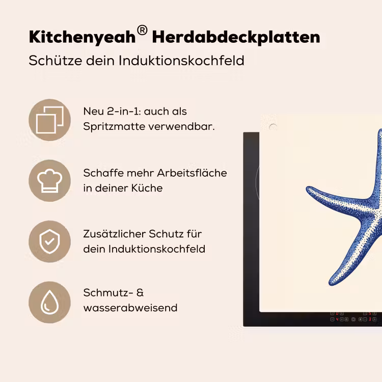 Blauwe zeester - Minimalistisch - Beige Inductie beschemer met haakjes middel -ky-usp-de