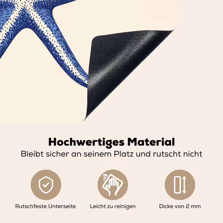 Blauwe zeester - Minimalistisch - Beige Inductie beschemer met haakjes middel -ky-onderkant-de