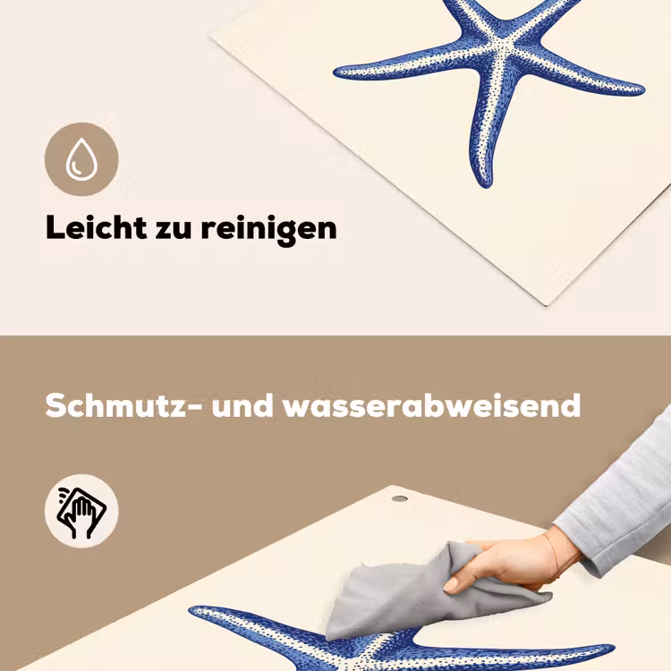 Blauwe zeester - Minimalistisch - Beige Inductie beschemer met haakjes middel -ky-schoon-de