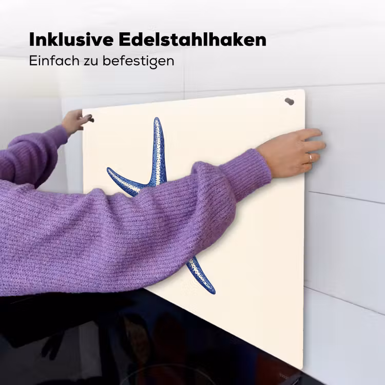 Blauwe zeester - Minimalistisch - Beige Inductie beschemer met haakjes middel -ky-ophangen-de