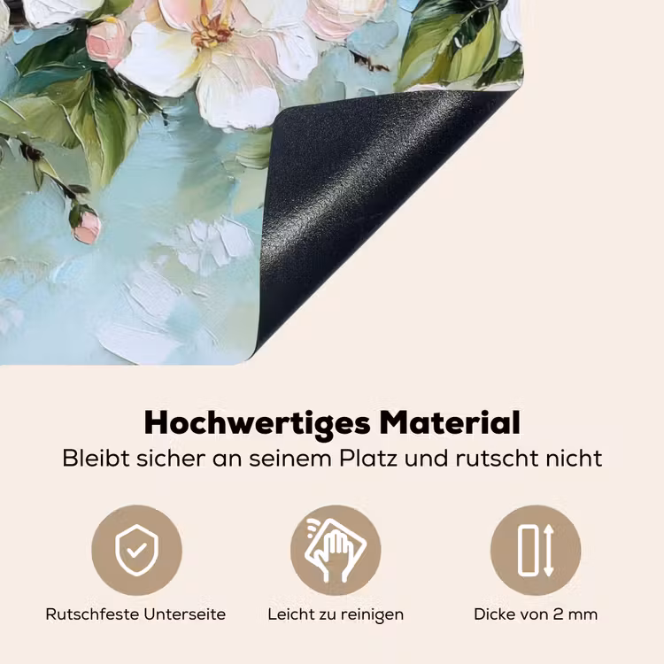 Bloesem - Bladeren - Lichtblauw Inductie beschemer met haakjes klein -ky-onderkant-de