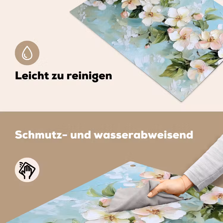 Bloesem - Bladeren - Lichtblauw Inductie beschemer met haakjes klein -ky-schoon-de