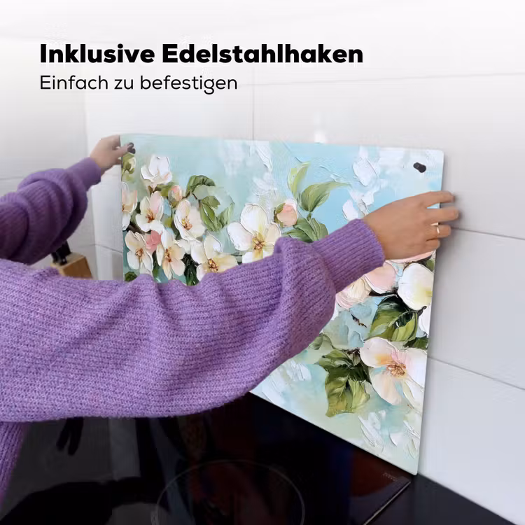 Bloesem - Bladeren - Lichtblauw Inductie beschemer met haakjes klein -ky-ophangen-de