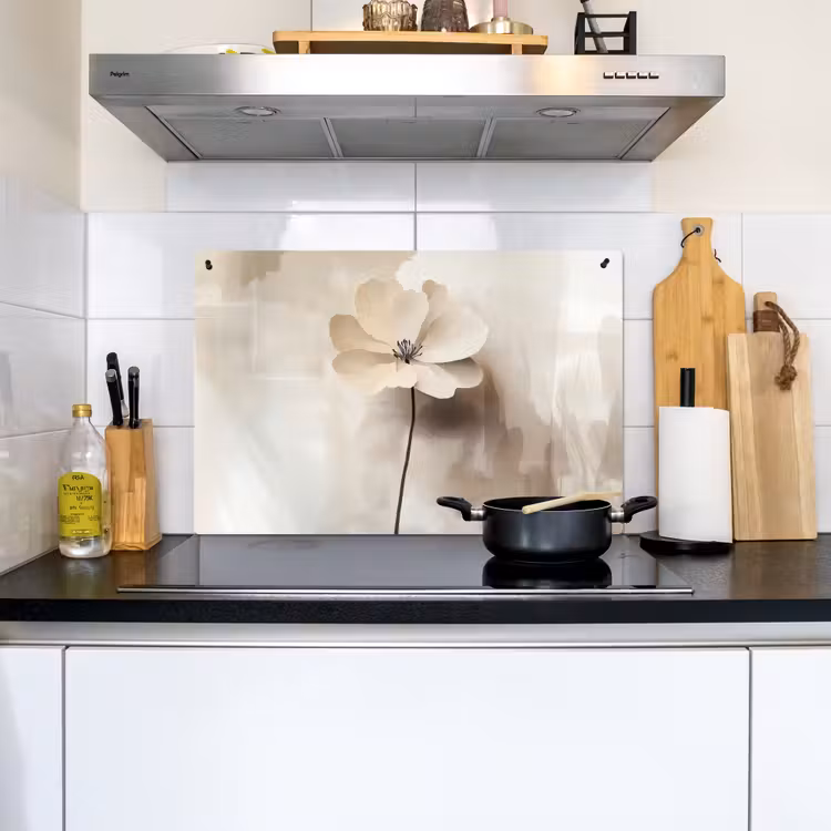Bloem - Beige - Verf - Schaduw Inductie beschemer met haakjes klein -sfeer2