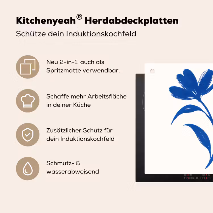 Bloem - Blaadjes - Minimalistisch - Blauw Inductie beschemer met haakjes middel -ky-usp-de