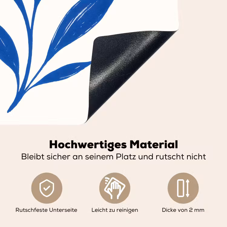 Bloem - Blaadjes - Minimalistisch - Blauw Inductie beschemer met haakjes middel -ky-onderkant-de