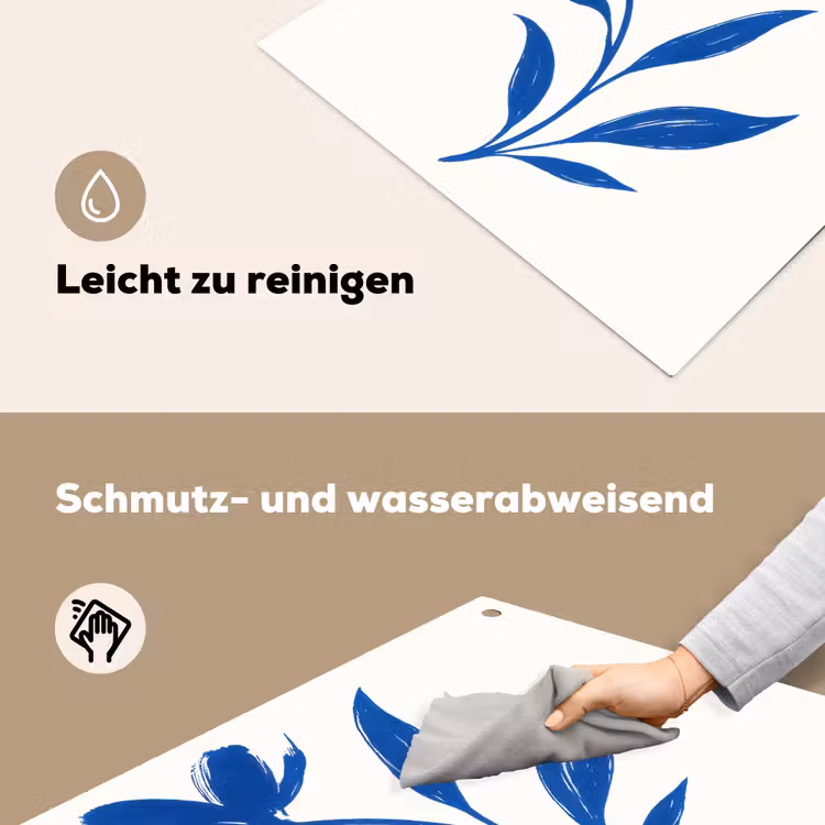 Bloem - Blaadjes - Minimalistisch - Blauw Inductie beschemer met haakjes middel -ky-schoon-de