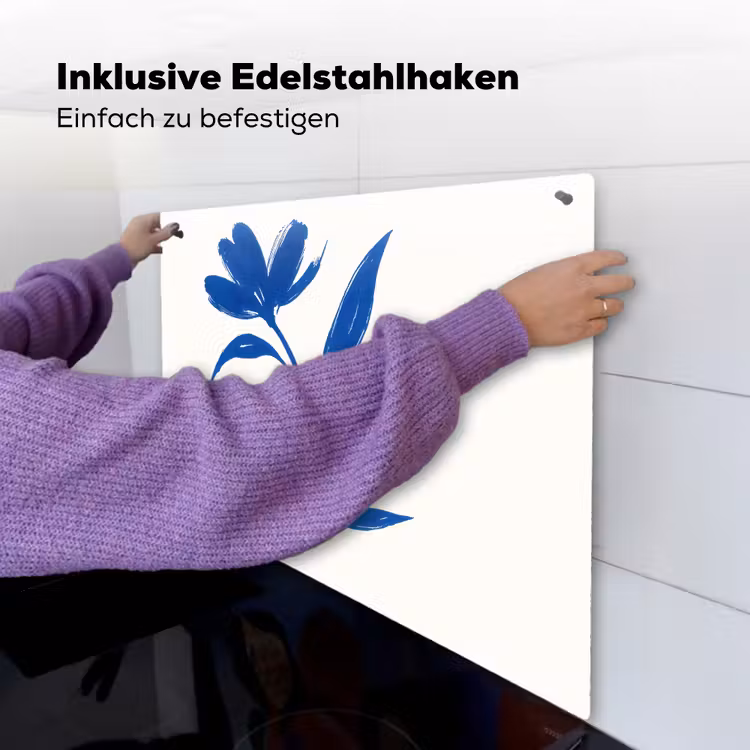 Bloem - Blaadjes - Minimalistisch - Blauw Inductie beschemer met haakjes middel -ky-ophangen-de