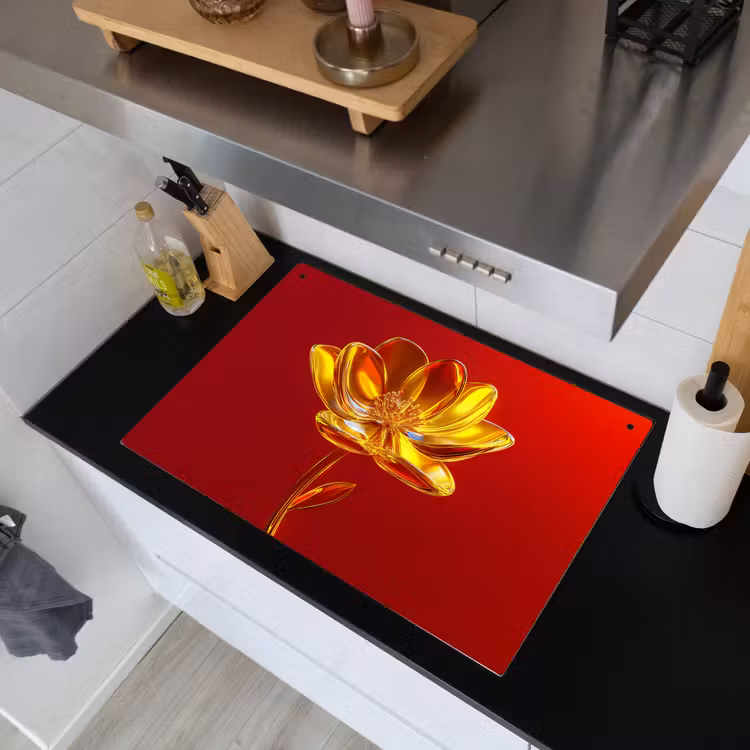 Bloem - Goud - Glazen Inductie beschemer met haakjes klein -sfeer1
