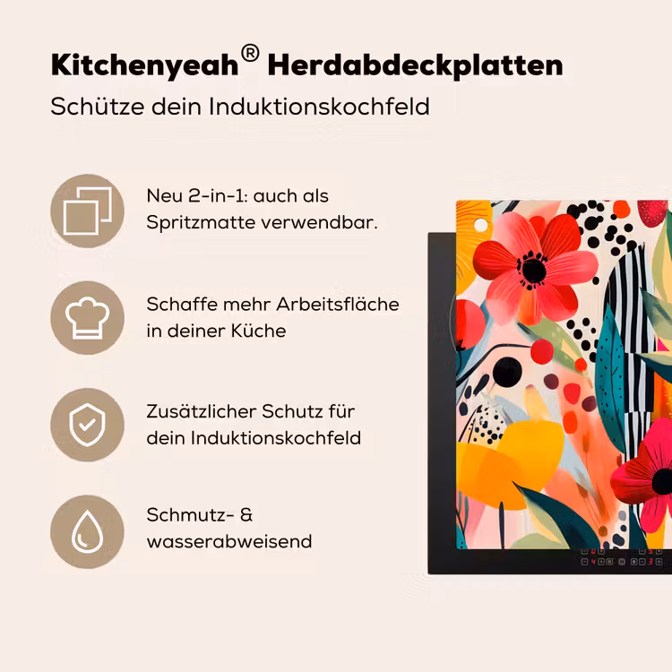 Bloemen - Bladeren - Abstract - Kleurrijk Inductie beschemer met haakjes klein -ky-usp-de
