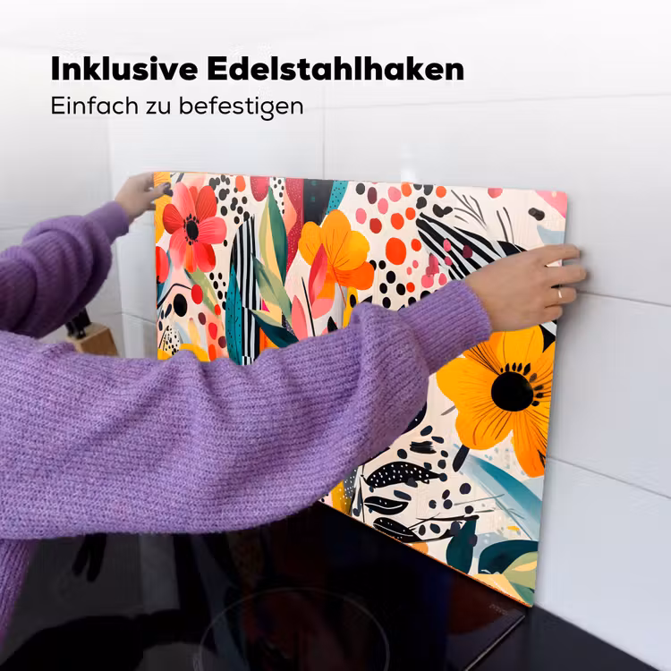 Bloemen - Bladeren - Abstract - Kleurrijk Inductie beschemer met haakjes klein -ky-ophangen-de