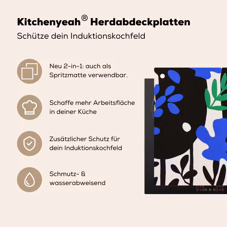 Bloemen - Bladeren - Abstract - Zwart Inductie beschemer met haakjes klein -ky-usp-de