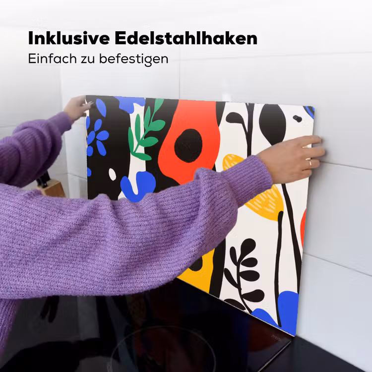 Bloemen - Bladeren - Abstract - Zwart Inductie beschemer met haakjes klein -ky-ophangen-de
