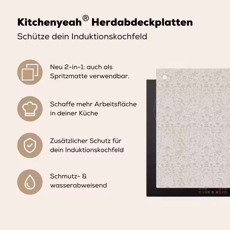 Bloemen - Bladeren - Licht - Taupe Inductie beschemer met haakjes klein 777 -ky-usp-de