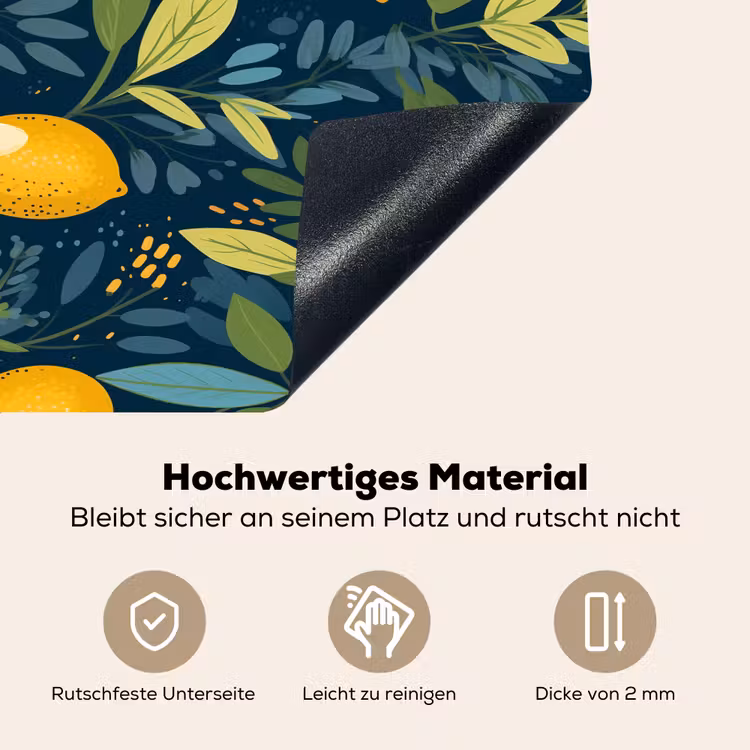Bloemen - Bladeren - Citroenen - Blauw Inductie beschemer met haakjes klein 777 -ky-onderkant-de