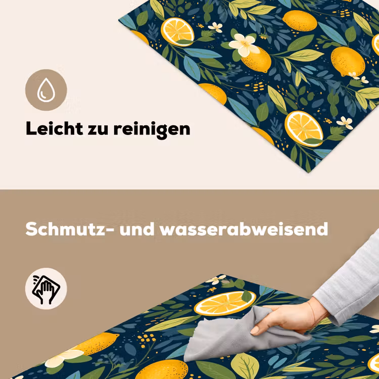 Bloemen - Bladeren - Citroenen - Blauw Inductie beschemer met haakjes klein 777 -ky-schoon-de