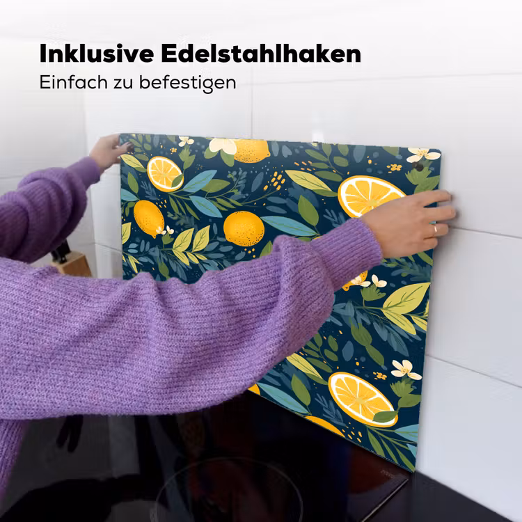 Bloemen - Bladeren - Citroenen - Blauw Inductie beschemer met haakjes klein 777 -ky-ophangen-de