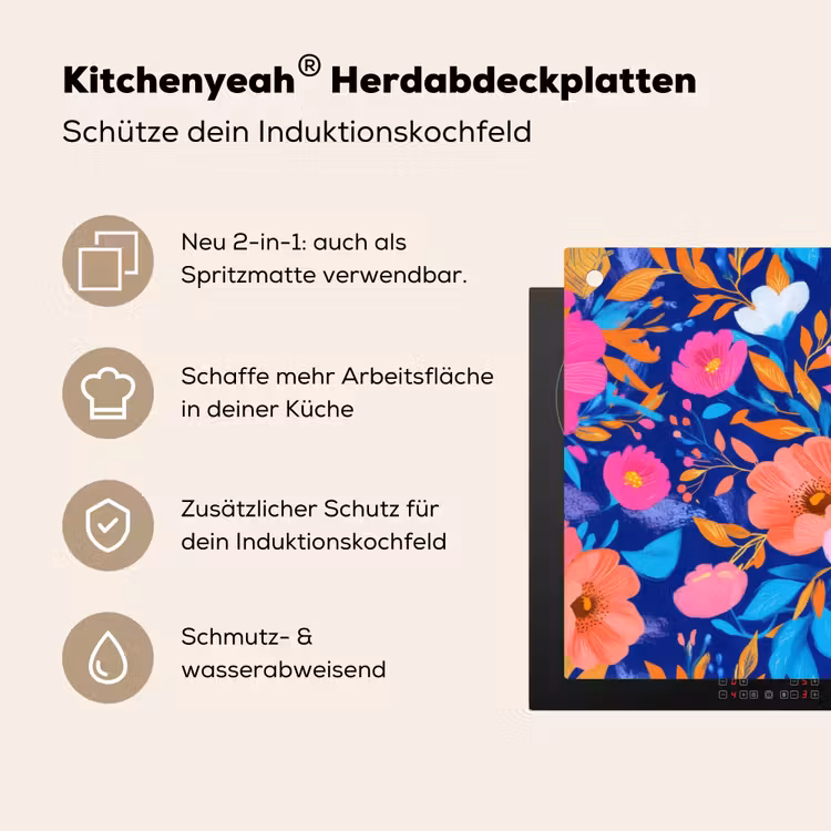 Bloemen - Blauw - Roze Inductie beschemer met haakjes klein -ky-usp-de