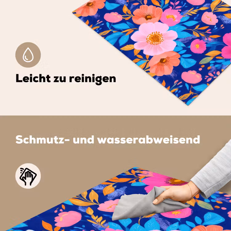 Bloemen - Blauw - Roze Inductie beschemer met haakjes klein -ky-schoon-de