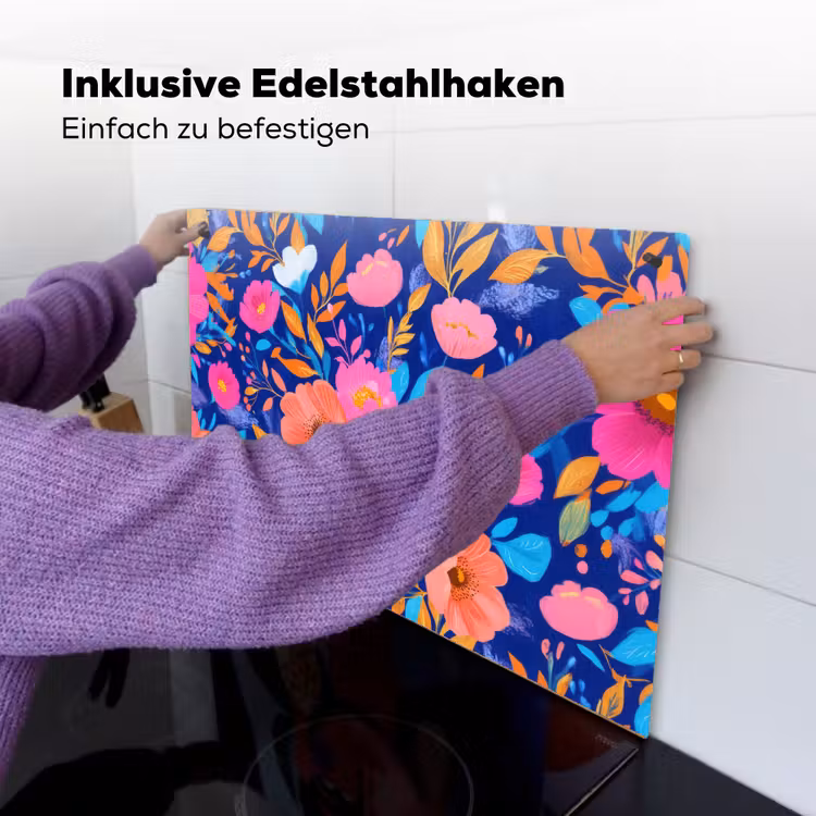 Bloemen - Blauw - Roze Inductie beschemer met haakjes klein -ky-ophangen-de