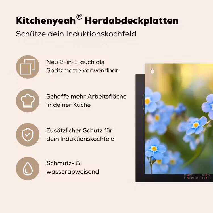 Bloemetjes - Blauw - Vergeet mij nietjes Inductie beschemer met haakjes klein -ky-usp-de