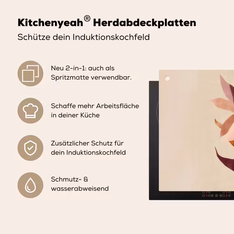 Bloemen - Blaadjes - Minimalistisch - Roze Inductie beschemer met haakjes klein -ky-usp-de