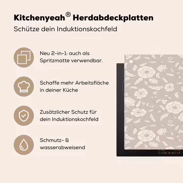 Bloemen - Blaadjes - Patroon Inductie beschemer met haakjes klein 777 -ky-usp-de