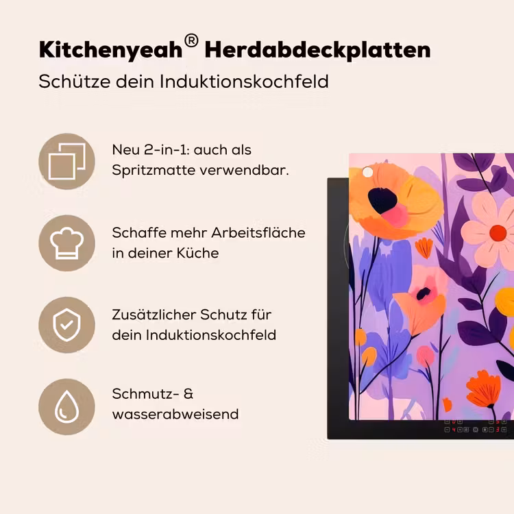 Bloemen - Kleurrijk - Bladeren Inductie beschemer met haakjes klein -ky-usp-de