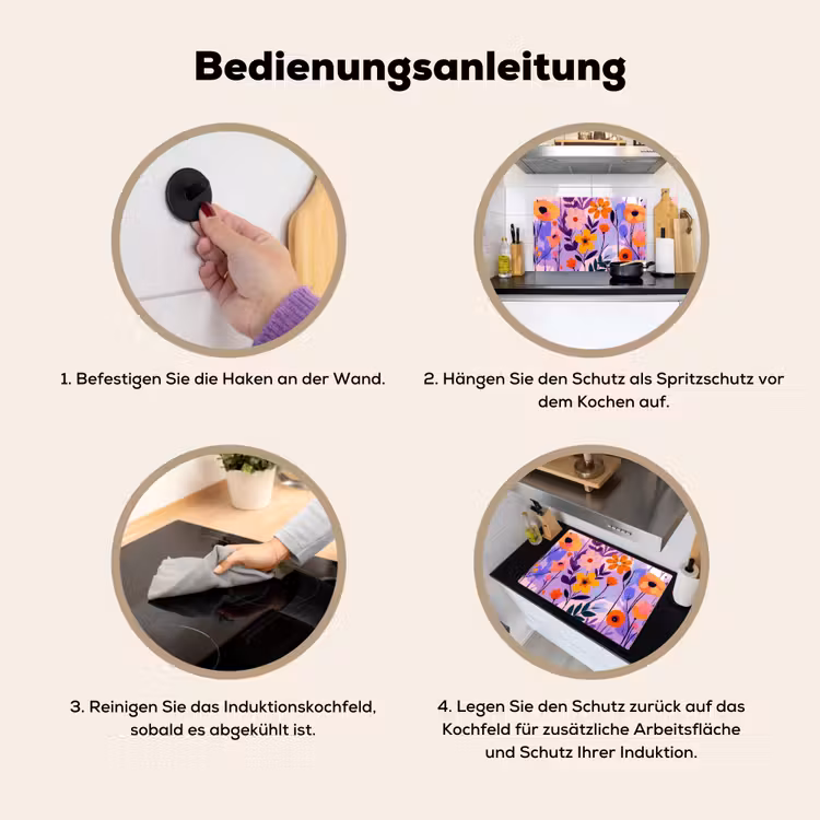 Bloemen - Kleurrijk - Bladeren Inductie beschemer met haakjes klein -ky-gebruik-de