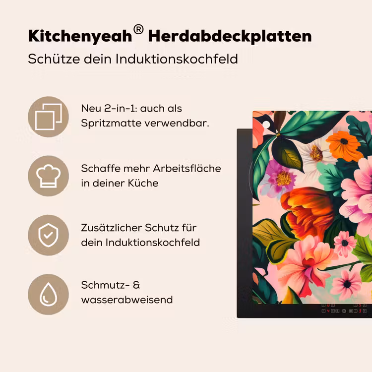 Bloemen - Kleurrijk - Roze Inductie beschemer met haakjes klein -ky-usp-de
