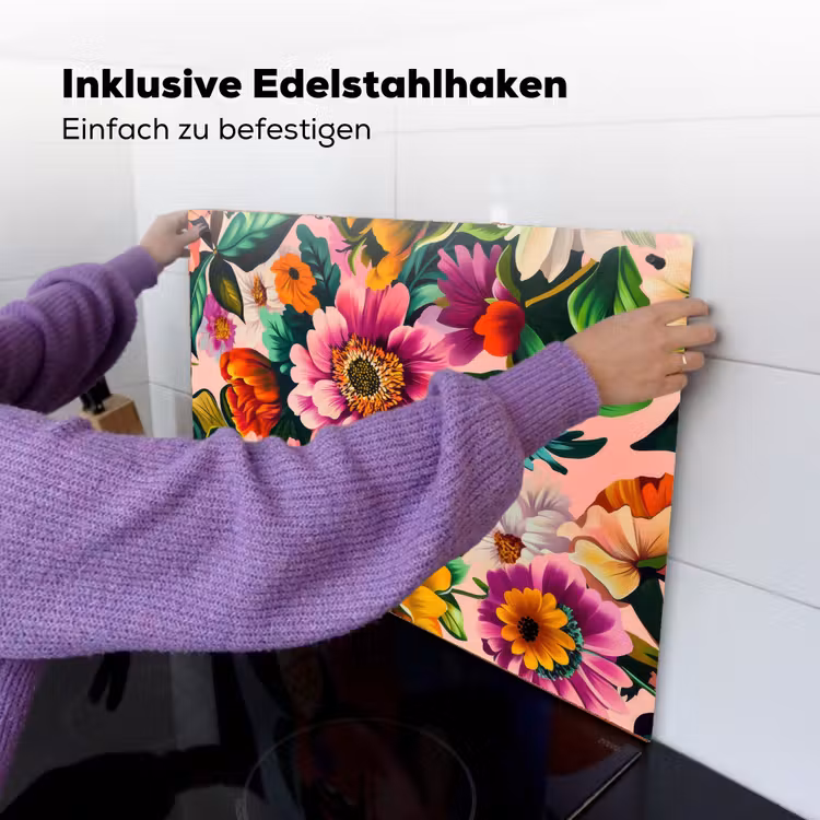 Bloemen - Kleurrijk - Roze Inductie beschemer met haakjes klein -ky-ophangen-de