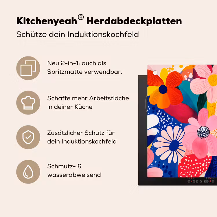 Bloemen - Kleurrijk - Stippen Inductie beschemer met haakjes klein -ky-usp-de