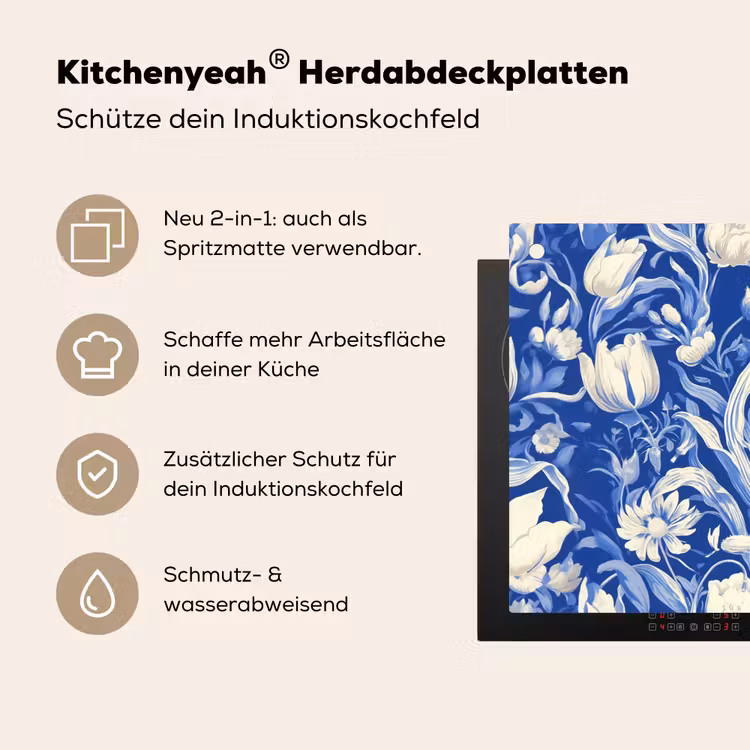 Bloemen - Delfts Blauw - Patroon - Tulp Inductie beschemer met haakjes klein -ky-usp-de