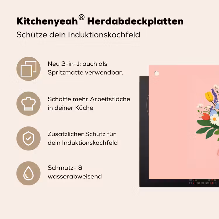 Bloemen - Lint - Kaartje Inductie beschemer met haakjes klein -ky-usp-de