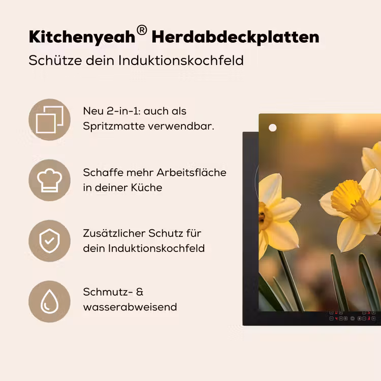 Bloemen - Geel - Wazig Inductie beschemer met haakjes klein -ky-usp-de