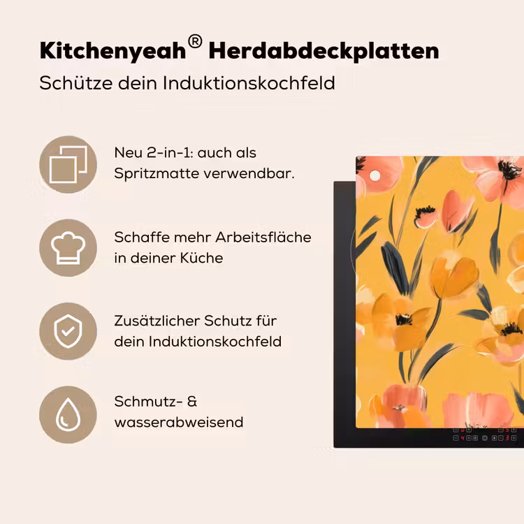 Bloemen - Geschilderd - Geel Inductie beschemer met haakjes klein -ky-usp-de