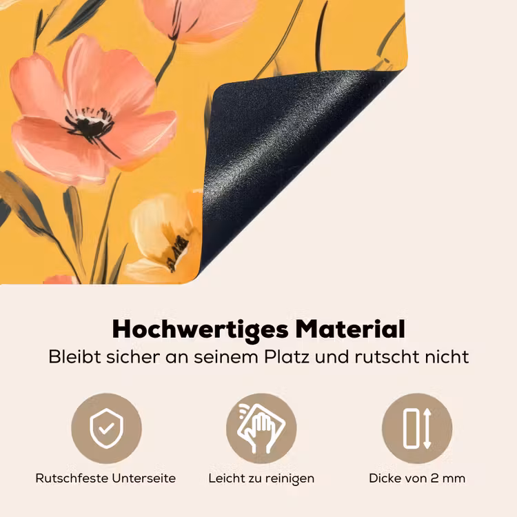 Bloemen - Geschilderd - Geel Inductie beschemer met haakjes klein -ky-onderkant-de