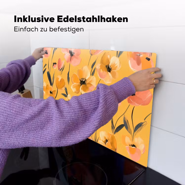 Bloemen - Geschilderd - Geel Inductie beschemer met haakjes klein -ky-ophangen-de