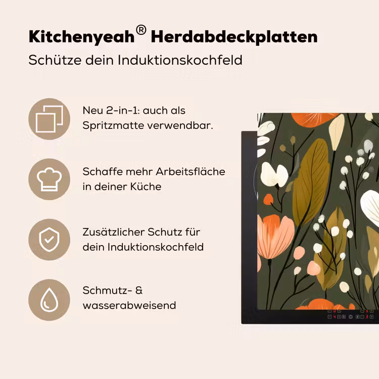 Bloemen - Illustratie - Groen Inductie beschemer met haakjes klein -ky-usp-de