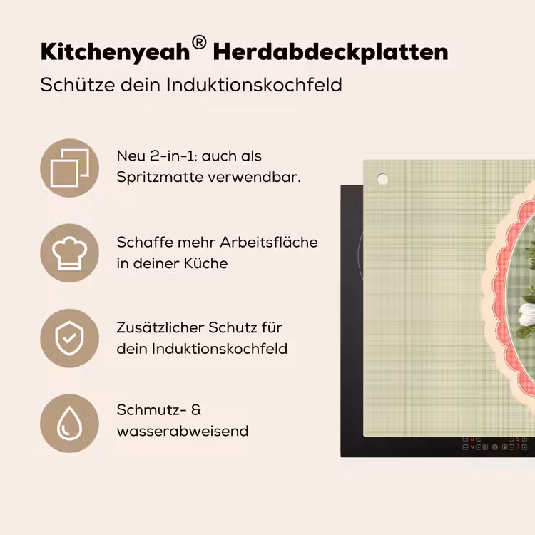 Bloemen - Illustratie - Geruit - Groen Inductie beschemer met haakjes klein -ky-usp-de