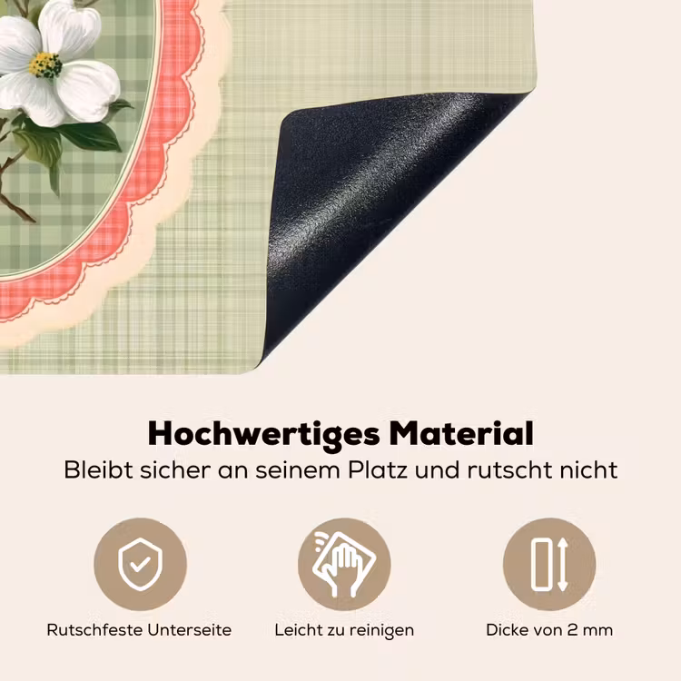 Bloemen - Illustratie - Geruit - Groen Inductie beschemer met haakjes klein -ky-onderkant-de