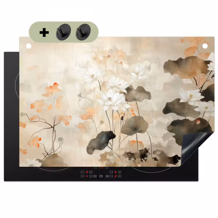 Bloemen - Japandi - Wabi sabi Inductie beschemer met haakjes klein -3d