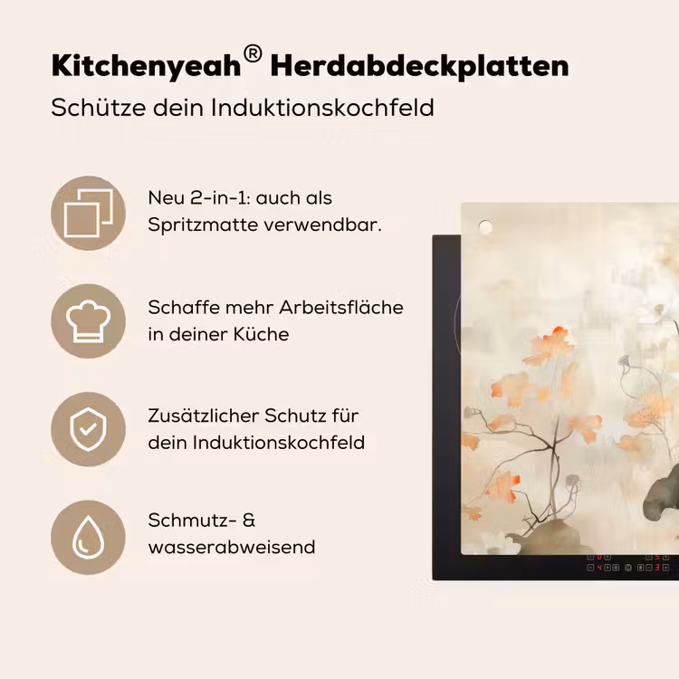 Bloemen - Japandi - Wabi sabi Inductie beschemer met haakjes klein -ky-usp-de