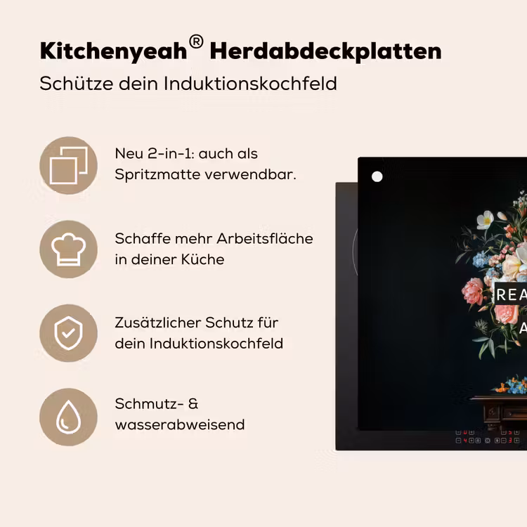 Bloemen - Art - Pastel - Quotes Inductie beschemer met haakjes klein -ky-usp-de