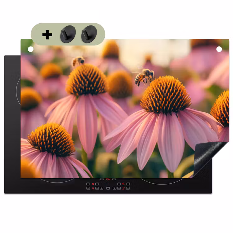 Bloemen - Paars - Bijen Inductie beschemer met haakjes klein -3d