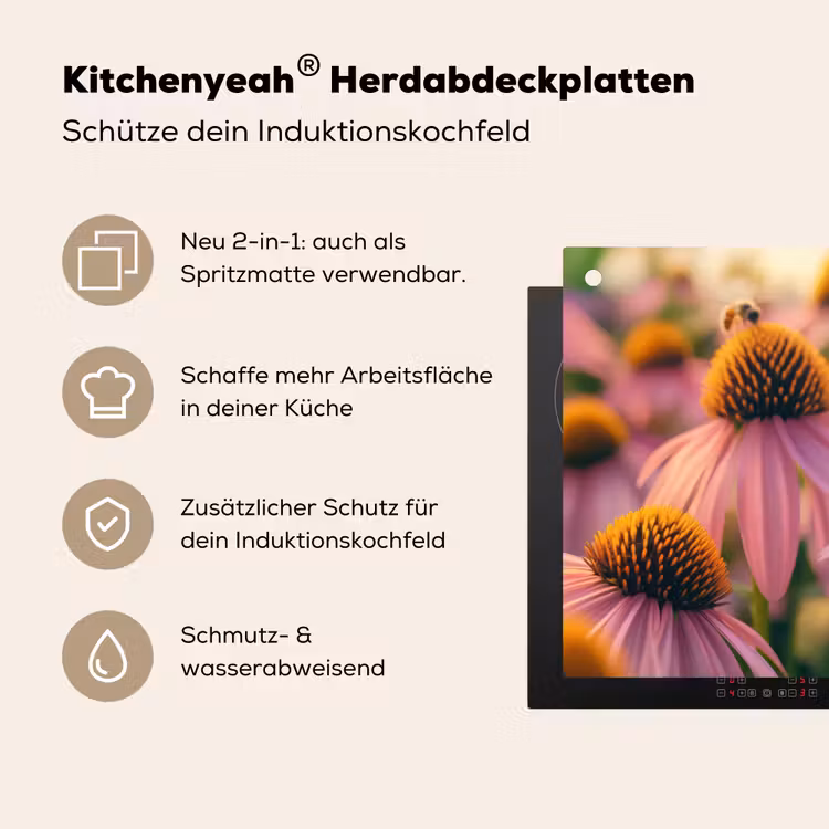 Bloemen - Paars - Bijen Inductie beschemer met haakjes klein -ky-usp-de