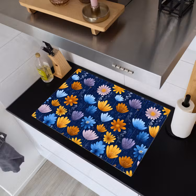 Bloemen - Patroon - Blauw - Contrast Inductie beschemer met haakjes klein -sfeer1