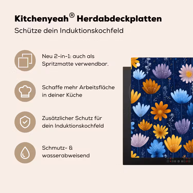 Bloemen - Patroon - Blauw - Contrast Inductie beschemer met haakjes klein -ky-usp-de